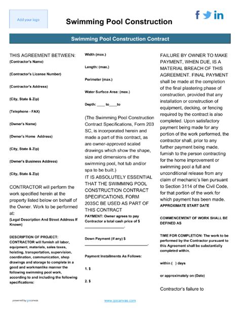 Pool Contract Template