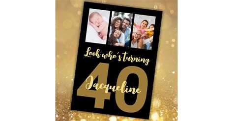 Custom 40th Birthday Gold Modern Photo Collage Invitation Zazzle