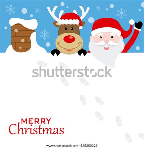 Santa Claus Reindeer On Roof Merry Stock Vector (Royalty Free) 525350329