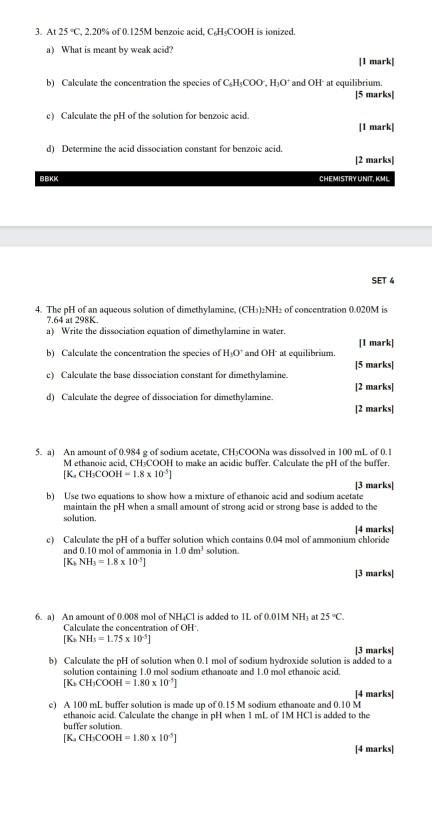 Solved At C Of M Benzoic Acid C H Cooh Is Chegg