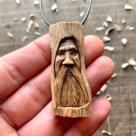 Old Wood Spirit Pendant Hand Carved In Walnut Wood Wooden Etsy