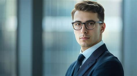 Premium Photo A Man In A Suit And Glasses Stands In Front Of The