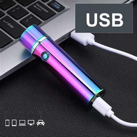 6 Colors Electronic Cigarette Lighter USB Rechargable Windproof ...