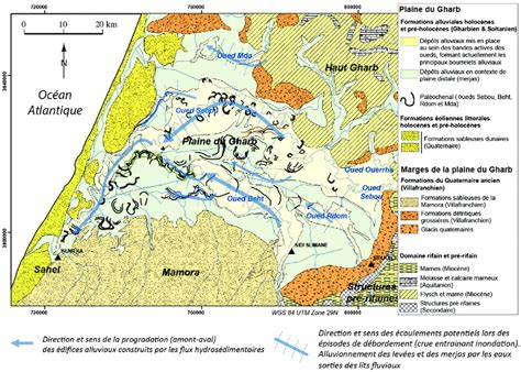 Carte géomorphologique simplifiée de la plaine du Gharb annotée