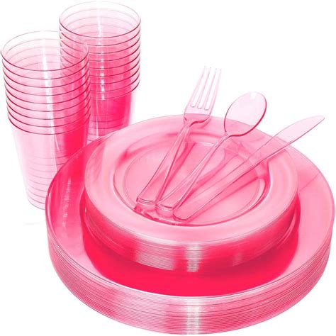 Amazon Wdf Guest Pink Plates With Pink Plastic Silverware Pink