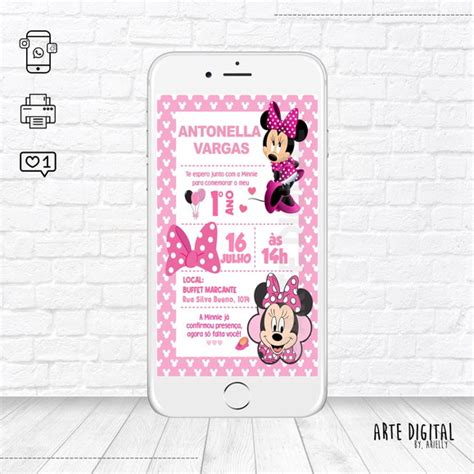 Convite Virtual Minnie Rosa Elo Produtos Especiais