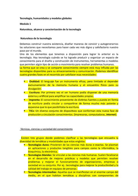 Resumen Tecnologia Modulo Y Tecnolog A Humanidades Y Modelos