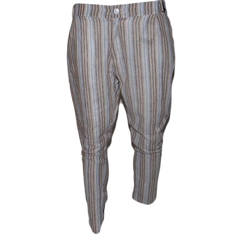 Pantaloni Uomo In Lino Cavallo Basso Fantasie Righe Beige E Bianco Slim