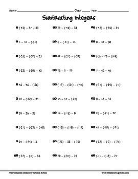 Free Subtracting Integers Worksheet (3 Terms) by Breeze Through Math