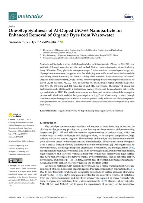 Pdf One Step Synthesis Of Al Doped Uio Nanoparticle For Enhanced