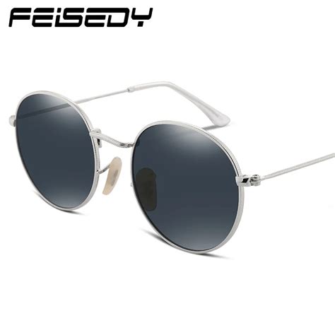 Feisedy Polarized Sunglasses Men Women Classic Retro Metal Round Mirror