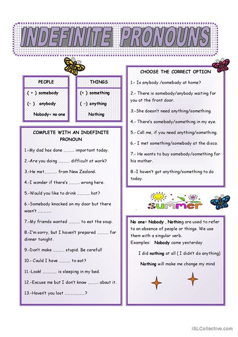 Indefinite Pronouns English Esl Worksheets Pdf And Doc