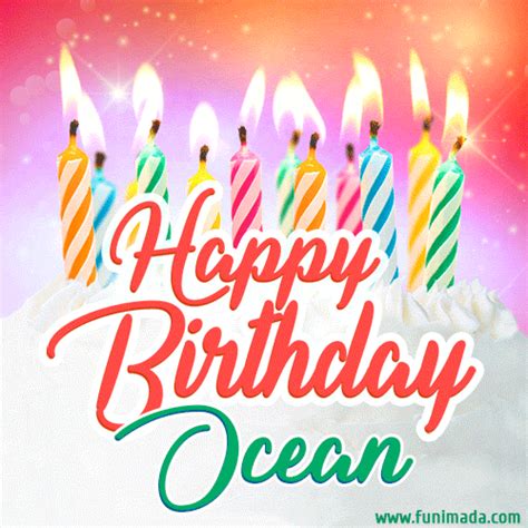 Happy Birthday GIF for Ocean with Birthday Cake and Lit Candles ...