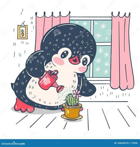 Winter Illustration with Funny Cartoon Penguin Stock Vector - Illustration of cartoon, graphic ...