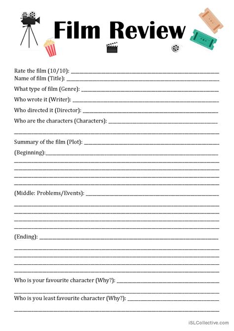 Film Review Questionnaire: English ESL Worksheets PDF & Doc