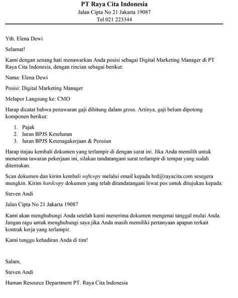 Offering Letter Pengertian Isi Contoh Bedanya Dengan Kontrak Kerja