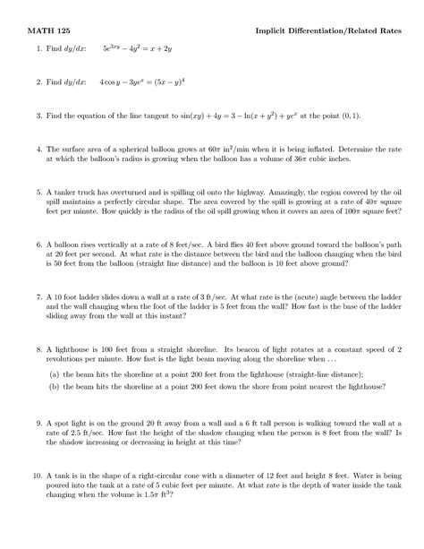 Implicitandrelatedrates MATH 125 Implicit Differentiation Related