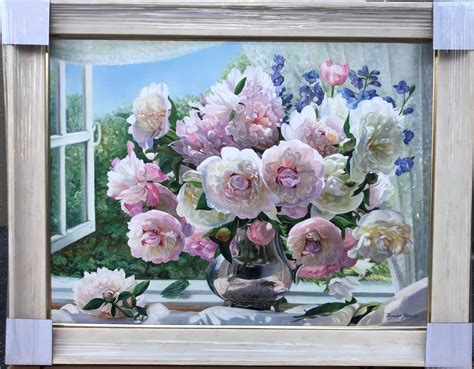 Zbigniew Kopania White And Pink Peonies In The Window For Sale At