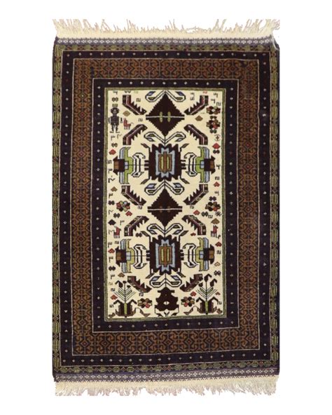 Handmade Ivory Persian Baluch Rug Percarin