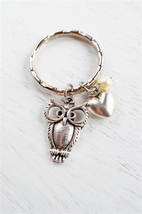 Owl Charm Keychain Keyring I Love Owl Key Ring Silver Owl Key Ring