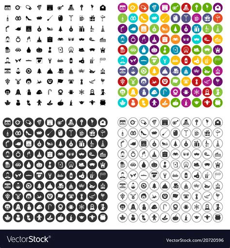 100 Holidays Icons Set Variant Royalty Free Vector Image