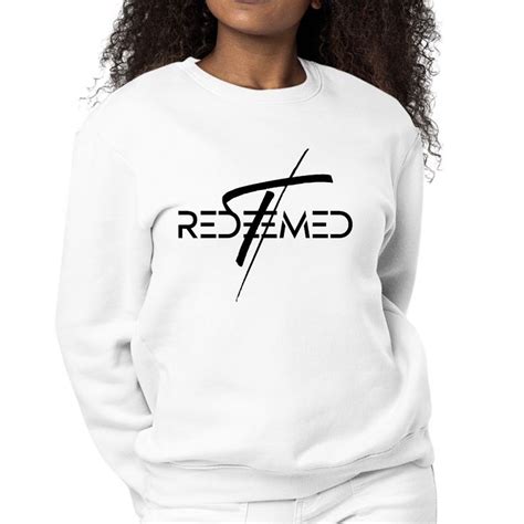 Womens Graphic Sweatshirt Redeemed Cross Black Illustration Christian