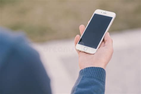 Smart Phone Being Held In Hand Stock Image Image Of Blue Digital