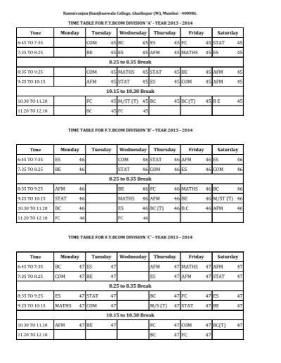 Time Table Degree Ramniranjan Jhunjhunwala College