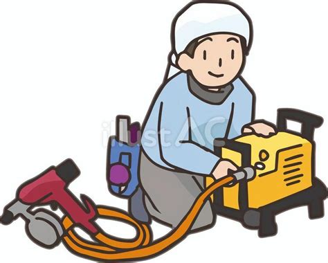エアーコンプレッサー、釘打ち機、大工さんイラスト - No: 23411966｜無料イラスト・フリー素材なら「イラストAC」