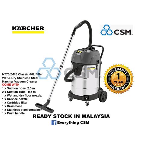 Karcher Nt70 2 Me Classic 70l Filter Wet And Dry Stainless Steel Vacuum Cleaner 2300w 225mbars