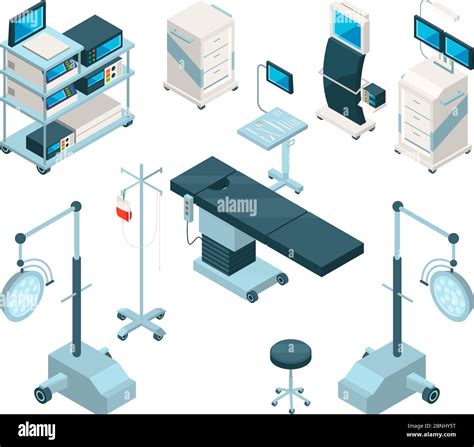 Isometric Illustrations Of Medical Equipment In Operating Room