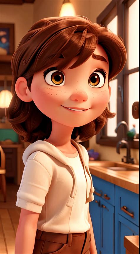 personaje de niña pixar cabello castaño y ojos marrones SeaArt AI