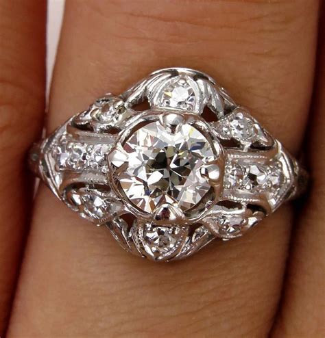 Antique Vintage Edwardian 1.06ct Platinum Diamond Engagement Wedding ...