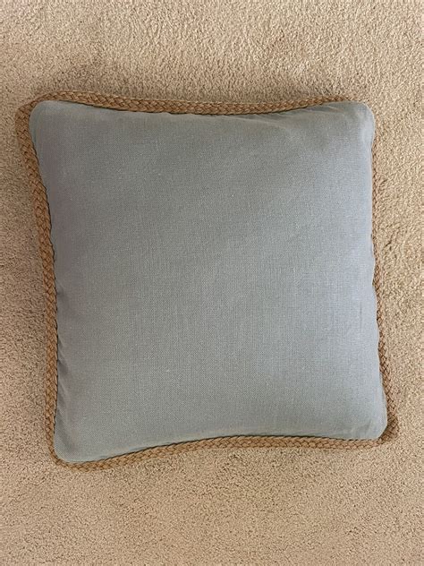 Pottery Barn Throw Pillow Cover 100 Linen Blue Gray Braid Jute Trim 20 Square Ebay