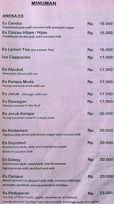 Menu at Kintamani restaurant, Bogor, Jl.Raya Pajajaran no.75