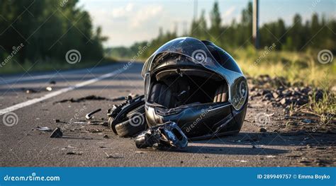 Motorcycle Helmet on the Road, Road Accident Concept. Generative AI ...