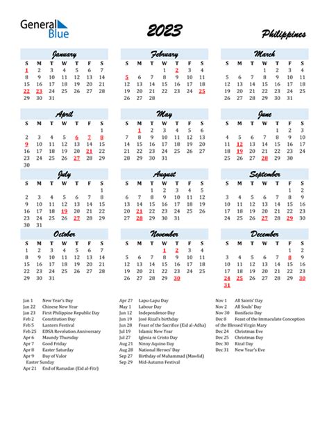 Philippines Calendar With Holidays