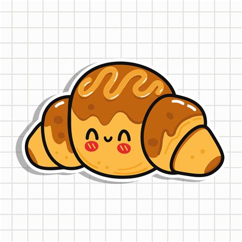 Cute Sticker Croissant Vector Hand Drawn Cartoon Kawaii Character