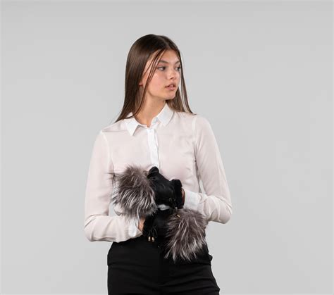 Fingerless Shearling Fur Gloves With Arzante Fox Trim