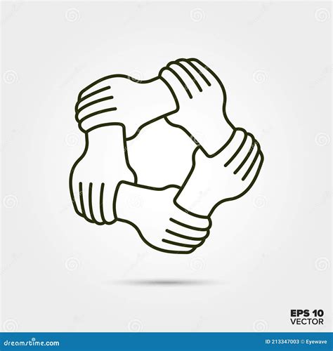 Teamwork Concept Five Hands Holding Each Others Wrist Vector Line Icon