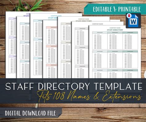 Employee Directory Office Template Staff Phone Extension List Department Personnel Internal