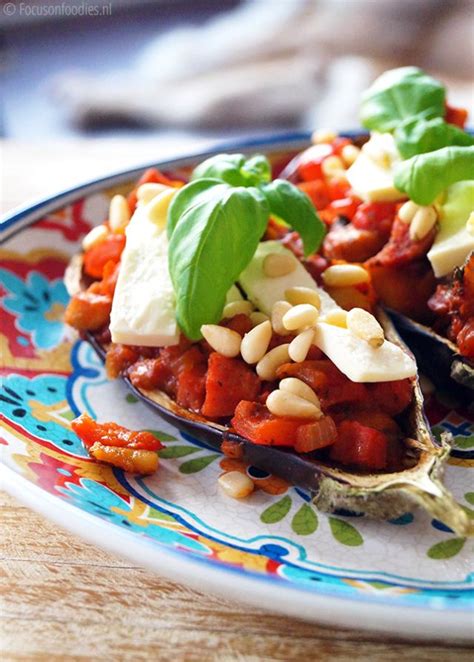 Gevulde Aubergine Uit De Oven Met Kip Tomaat Paprika En Feta Feta