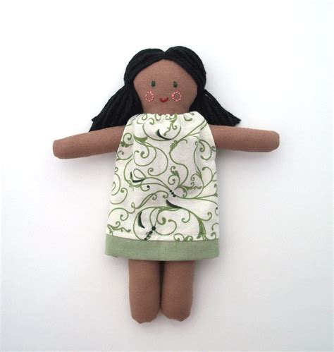 Miniature Cloth Rag Doll Black African American Green Floral