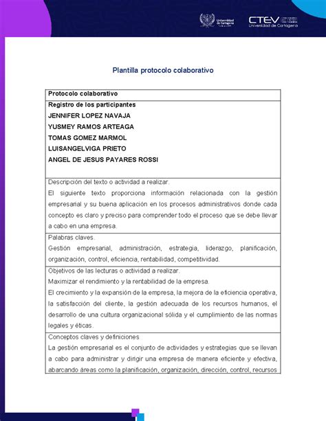 Protocolo Colaborativo Gestion Empresarial Docx Unidad Plantilla