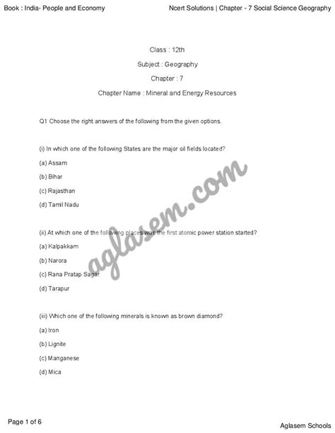 Ncert Solutions For Class 12 Geography Chapter 5 Mineral And Energy Resources Question Answer