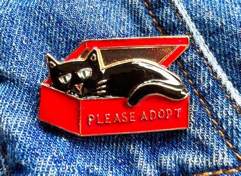 Enamel Cat Pin Please Adopt With Black Cat In Box Etsy