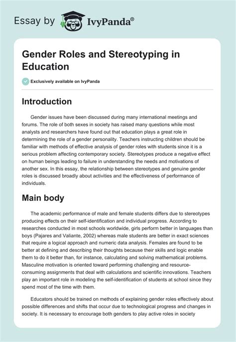 Gender Roles And Stereotyping In Education 550 Words Essay Example