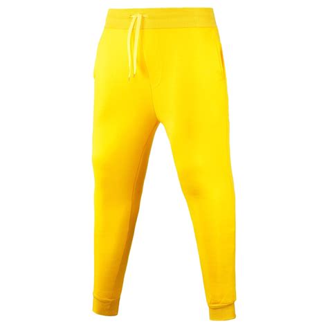 Zynviq Drawstring Men Jogger Pants Yellow Elastic Waist Solid Casual