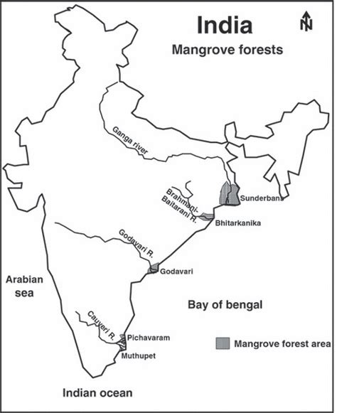 Map of India showing the mangroves along the east coast of India ...