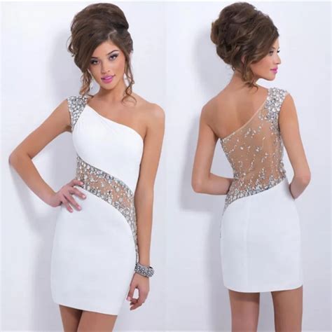 Hot Sale White Cocktail Dresses Sexy Cheap One Shoulder